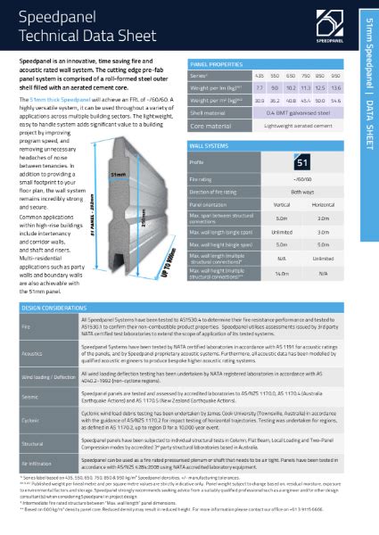 Speedpanel 51 Technical Data Sheet.